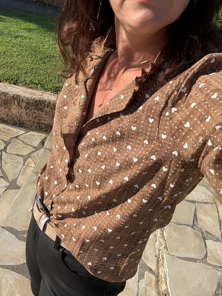 Chemise choco petits cœurs crème 