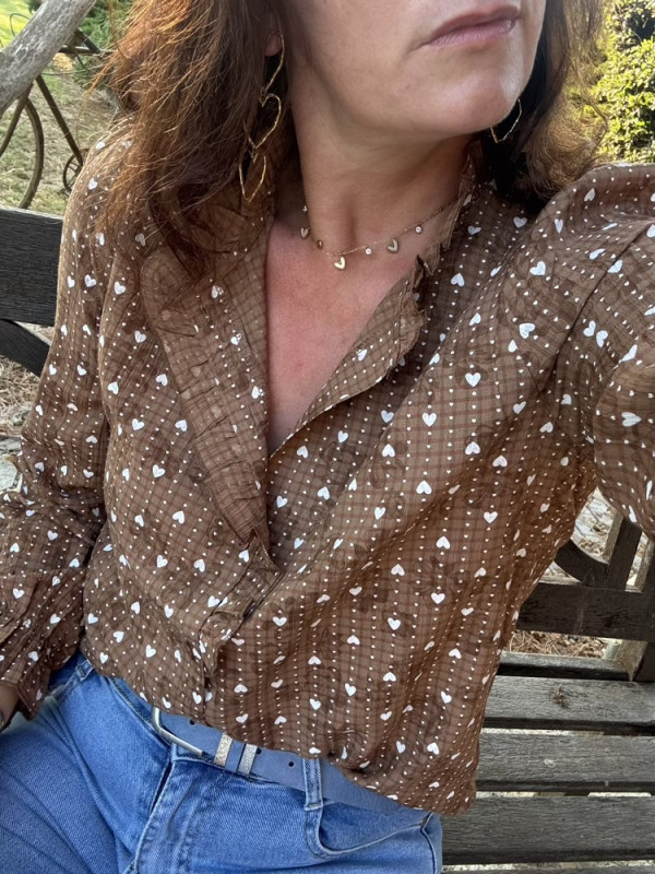 Chemise choco petits cœurs crème 