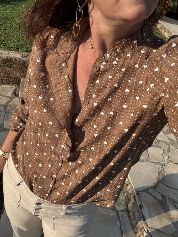 Chemise choco petits cœurs crème 