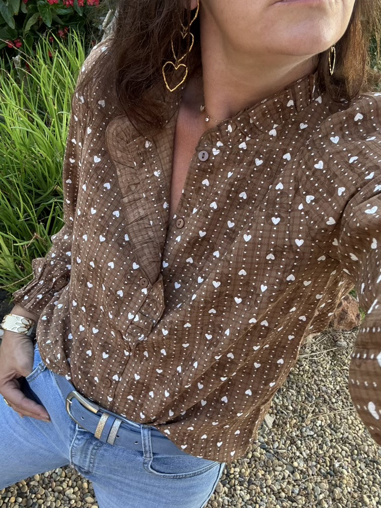 Chemise choco petits cœurs crème 