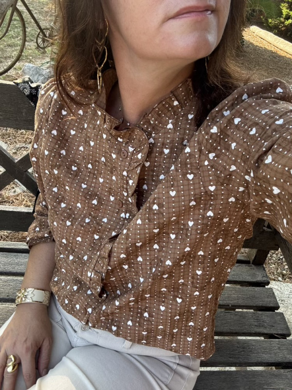 Chemise choco petits cœurs crème 