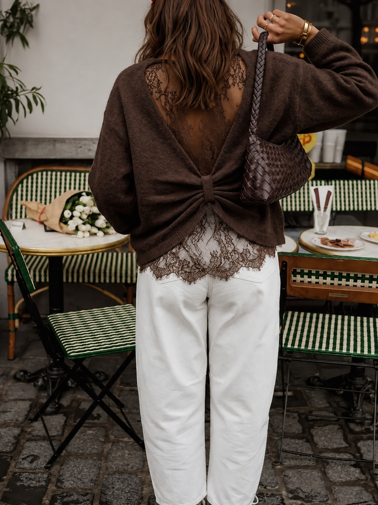 Pull dos dentelle chocolat 