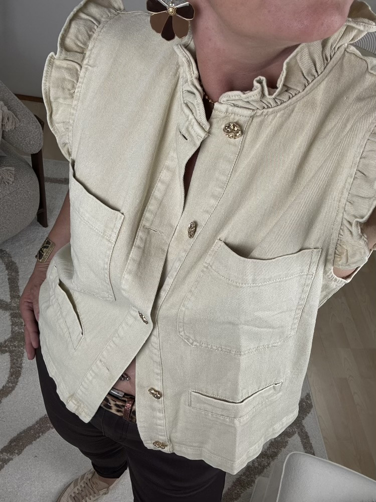 Gilet sans manches beige denim 