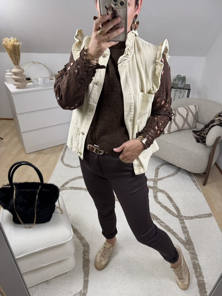 Gilet sans manches beige denim 