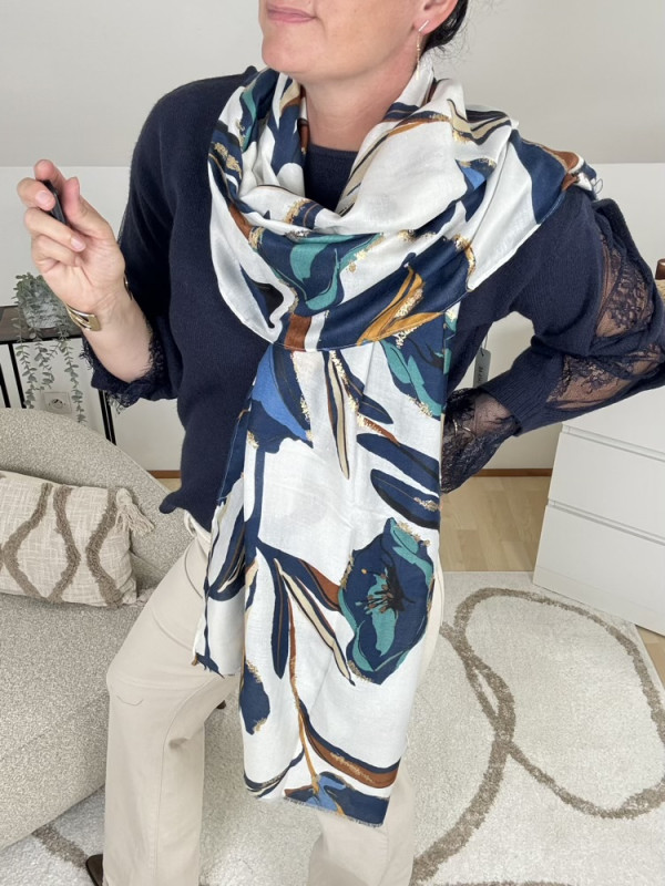 Grande étole à motifs floral et doré 
