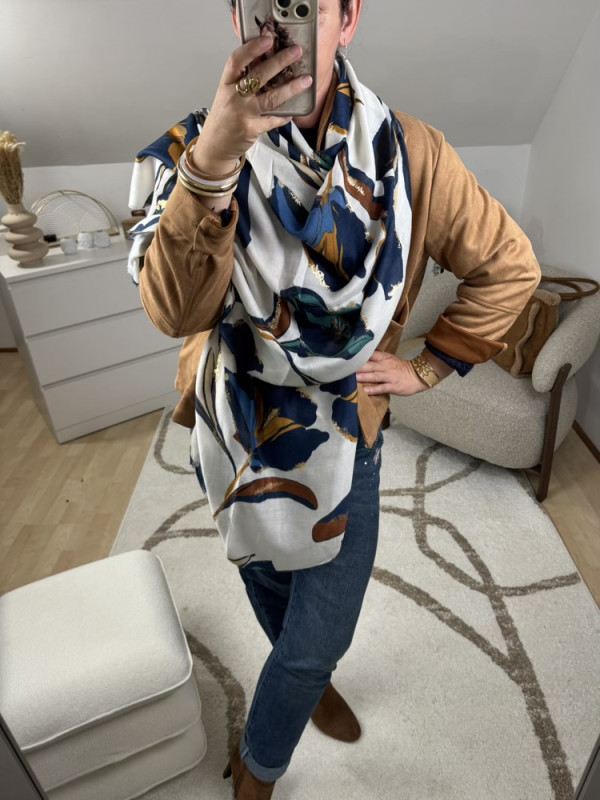 Grande étole à motifs floral et doré 