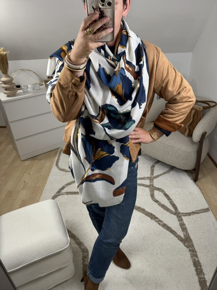 Grande étole à motifs floral et doré 