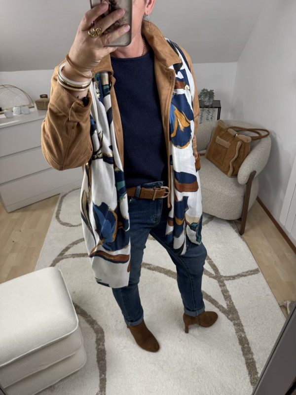 Grande étole à motifs floral et doré 