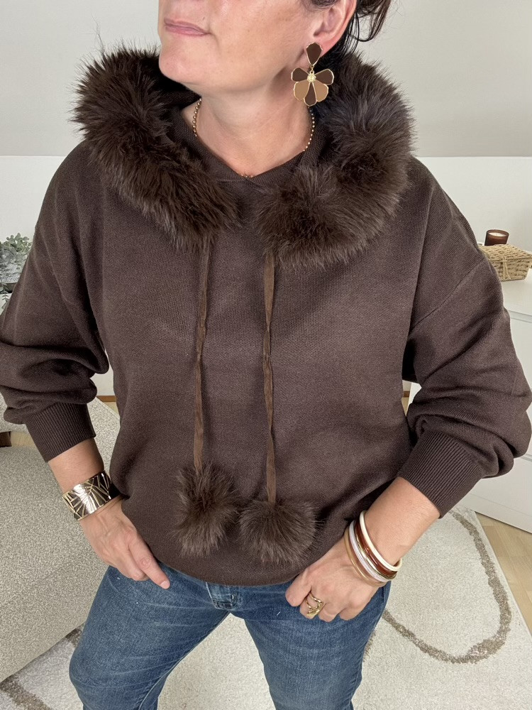 Pull capuche fausse fourrure Lindt 