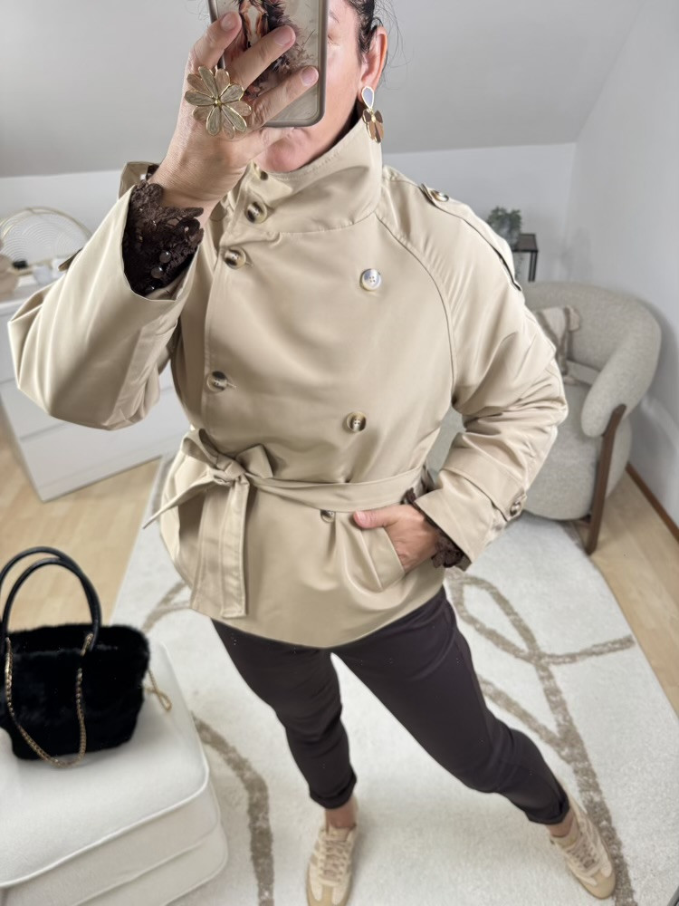 Trench court chocolat ou beige Col montant 