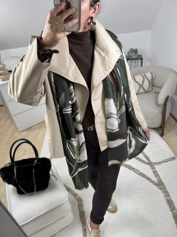 Trench court chocolat ou beige Col montant 