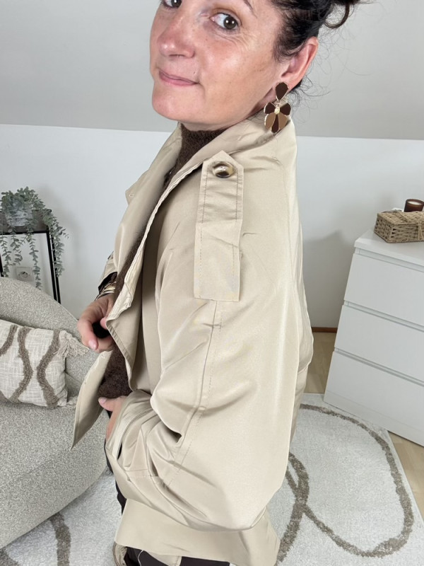Trench court chocolat ou beige Col montant 