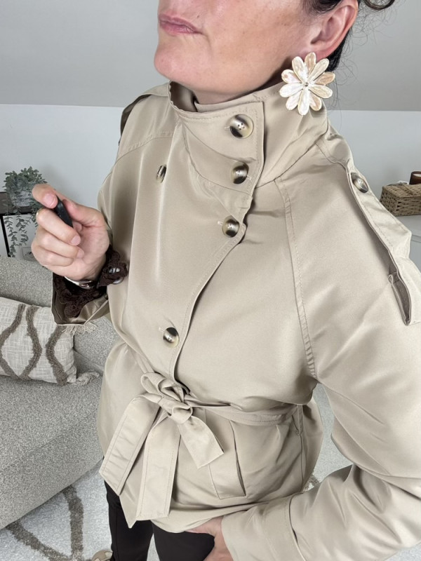 Trench court chocolat ou beige Col montant 
