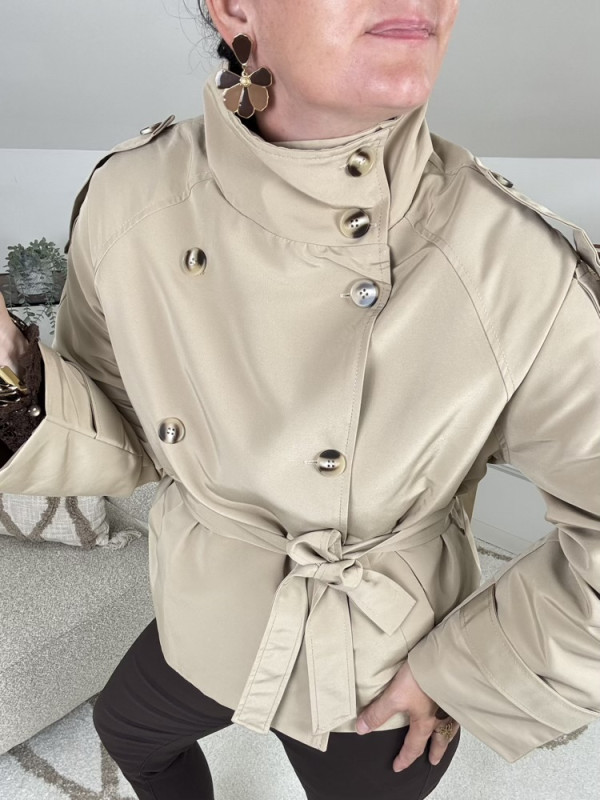 Trench court chocolat ou beige Col montant 