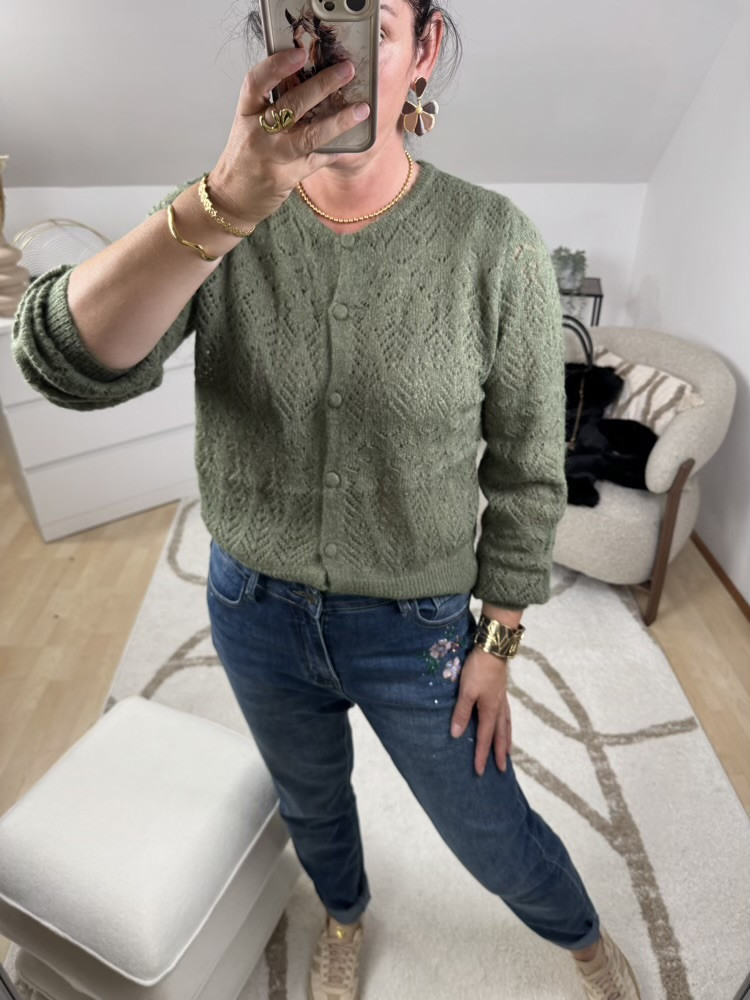 Cardigan ajouré kaki Carl 