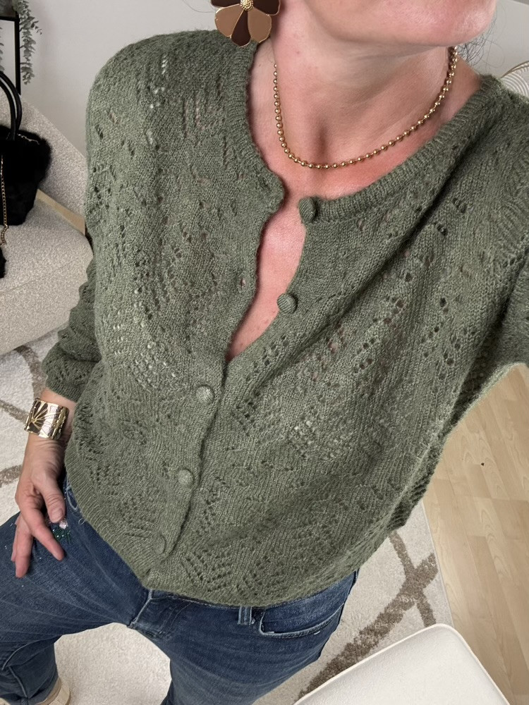 Cardigan ajouré kaki Carl 