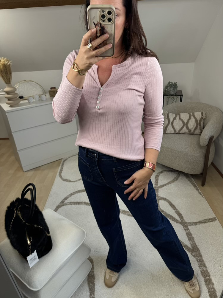 T shirt côtelé rose Fred 