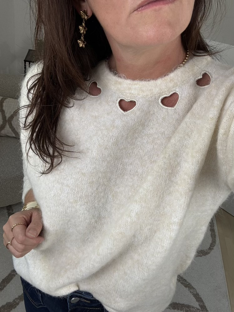 Pull col rond cœurs ajourés 