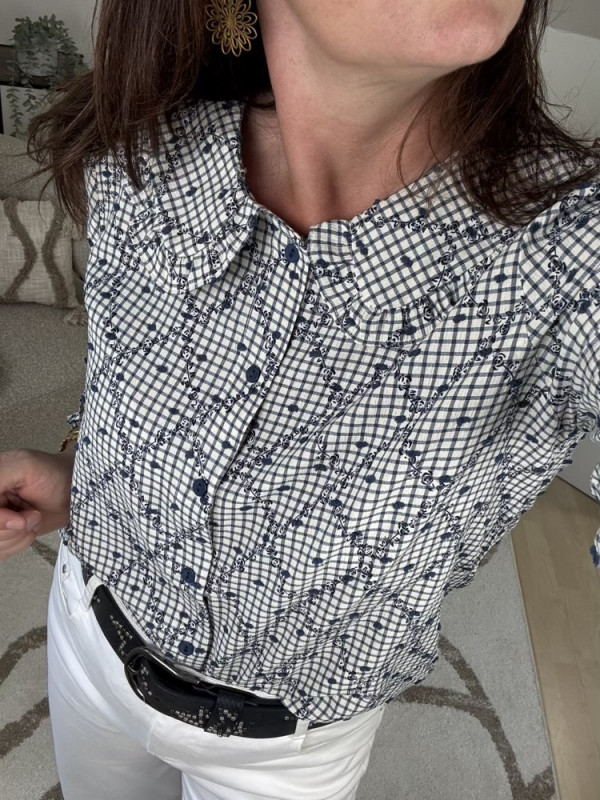 Chemise col Claudine volanté à carreaux 