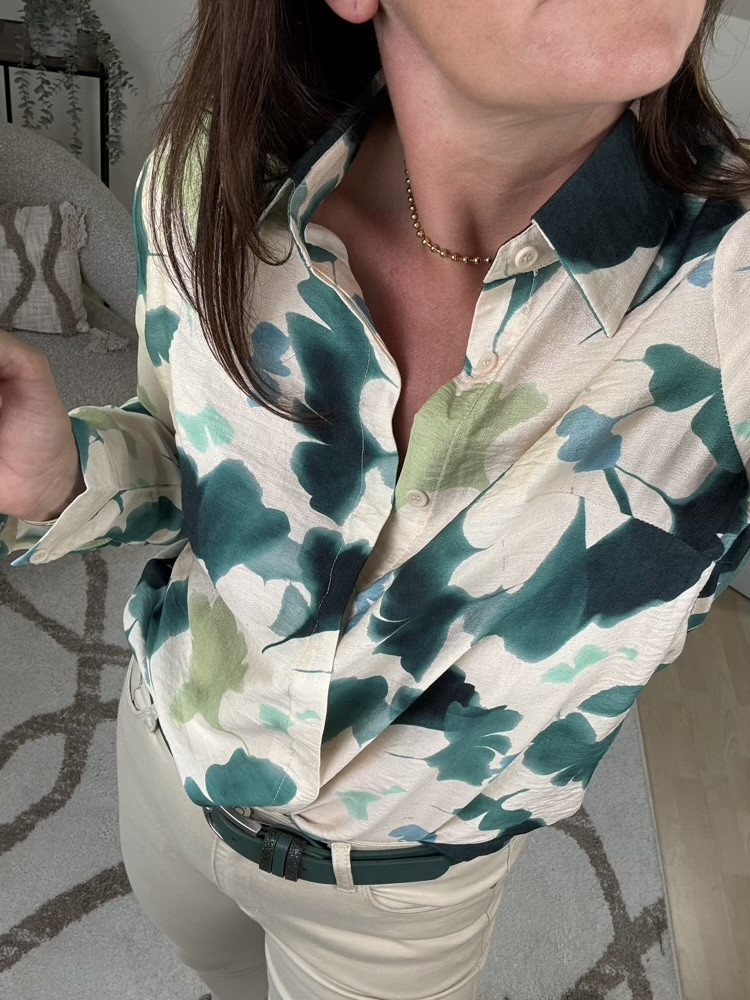 Chemise feuilles Ginko tons verts 