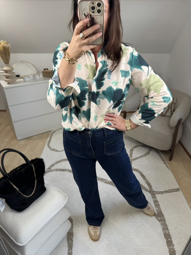 Chemise feuilles Ginko tons verts 