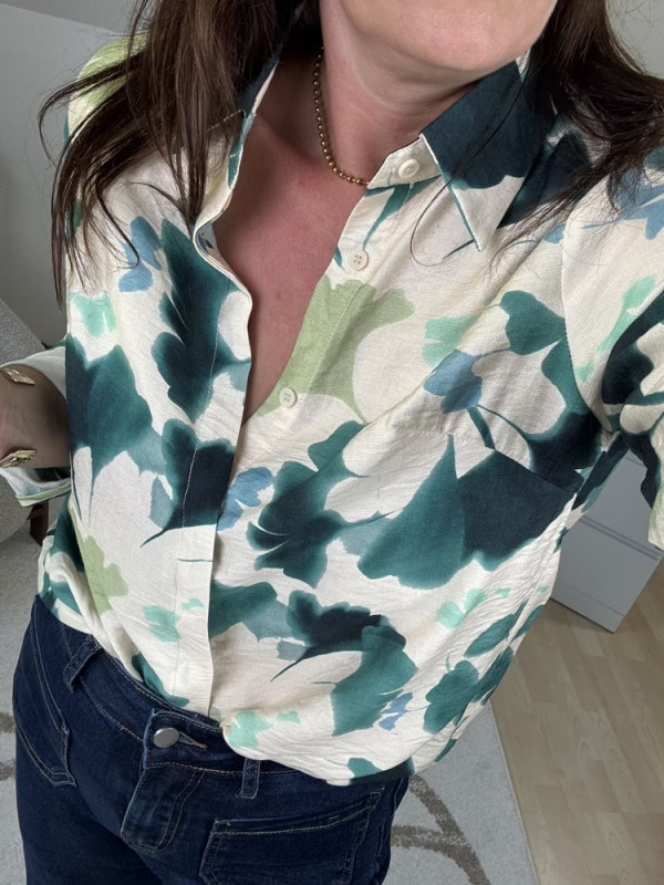 Chemise feuilles Ginko tons verts 