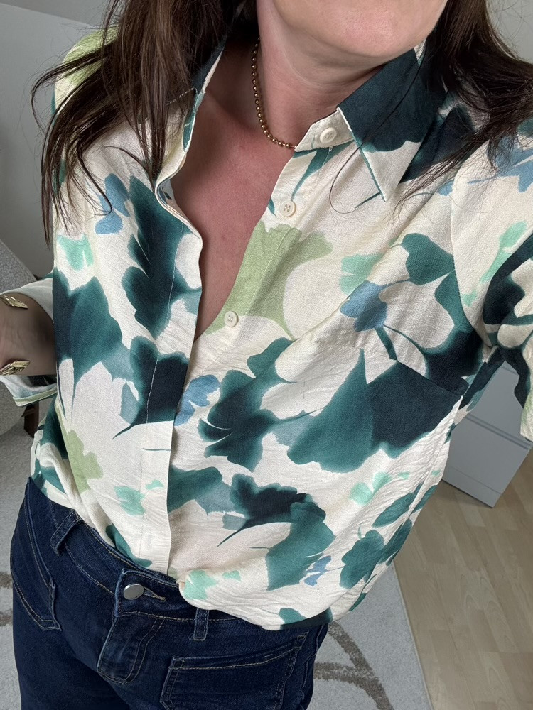 Chemise feuilles Ginko tons verts 