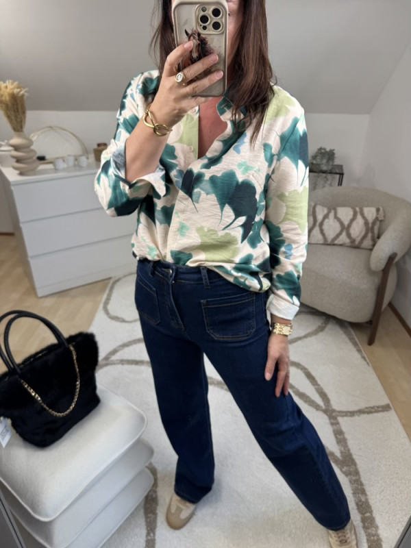 Chemise feuilles Ginko tons verts 