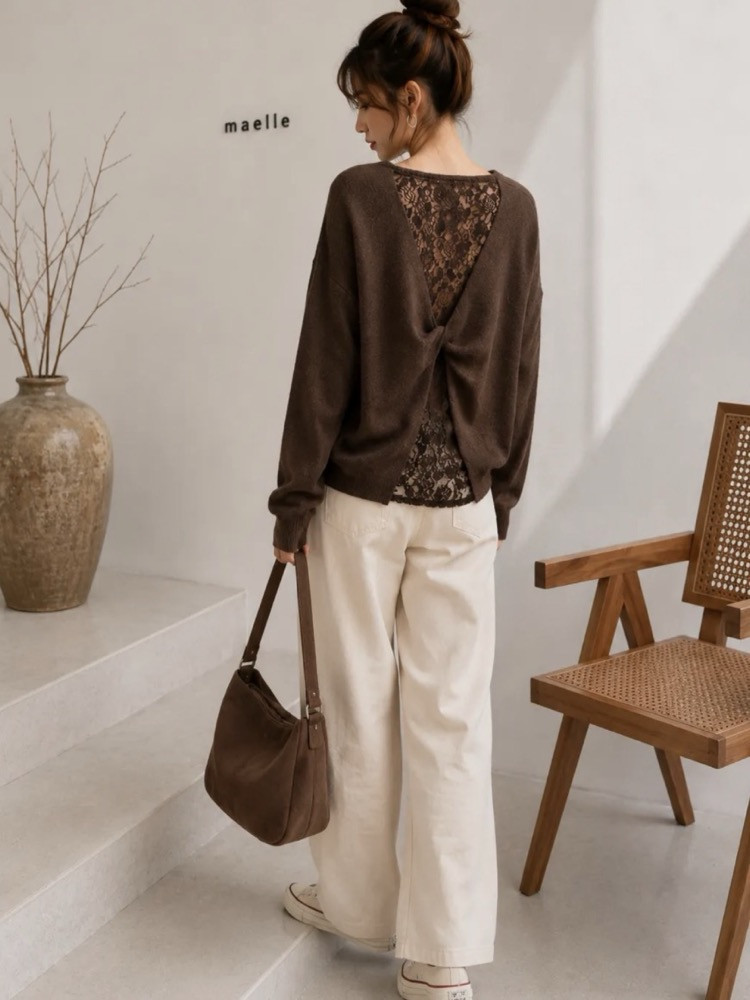 Pull choco dentelle dos 