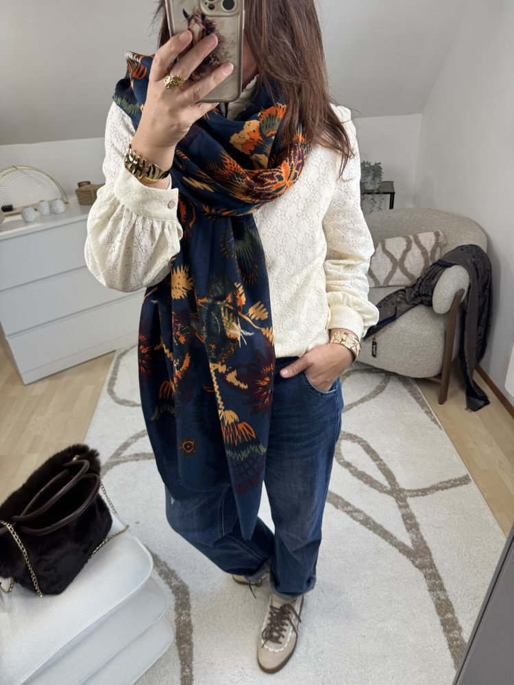 Écharpe marine ou Bordeaux Motifs multicolores 