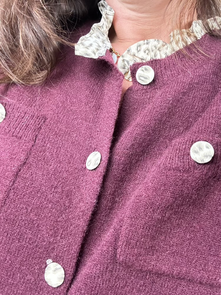 Gilet Bordeaux détails motif animalier 
