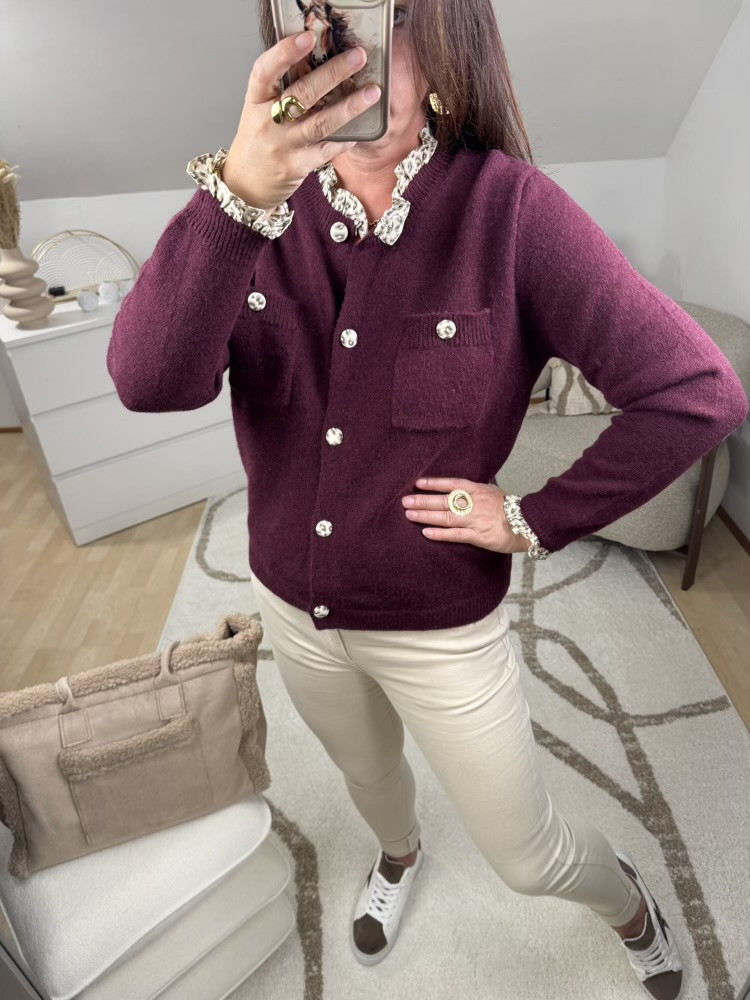 Gilet Bordeaux détails motif animalier 