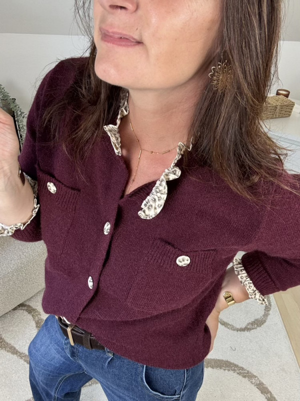 Gilet Bordeaux détails motif animalier 
