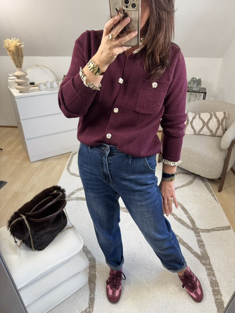 Gilet Bordeaux détails motif animalier 