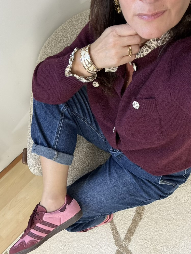 Gilet Bordeaux détails motif animalier 