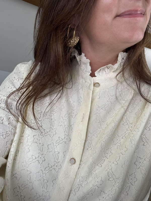 Chemise écrue petites fleurs col dentelle 