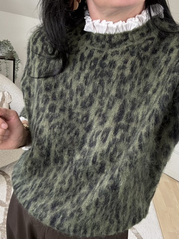 Pull léopard kaki 