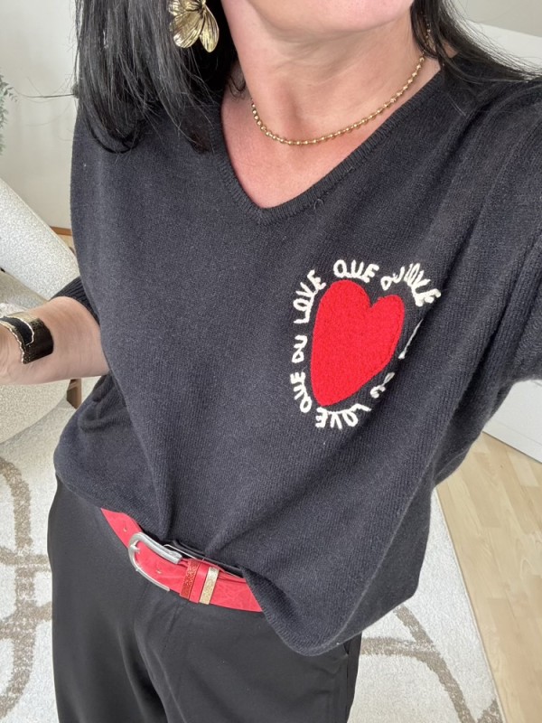 Pull col V motif au dos 