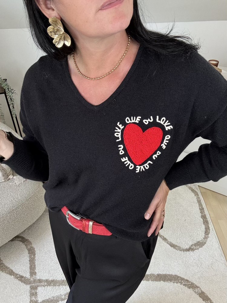 Pull col V motif au dos 