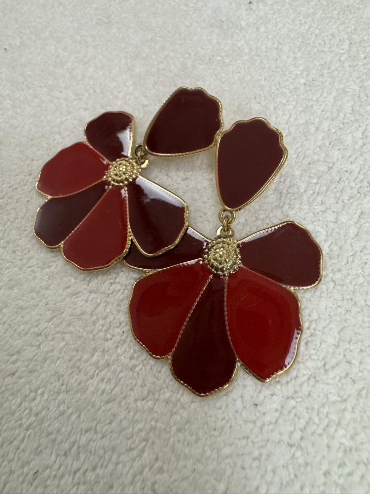 Boucles d’oreilles fleur pendantes Choco Noires Bordeaux canard 
