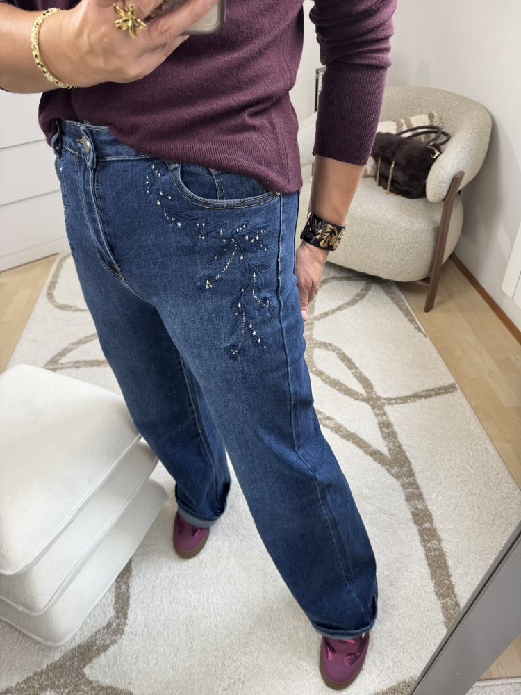 Jean bleu Denim brodé plus strass 