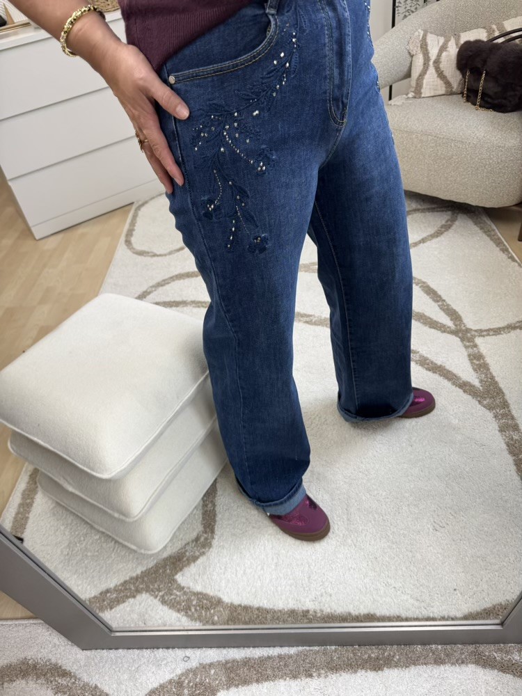 Jean bleu Denim brodé plus strass 