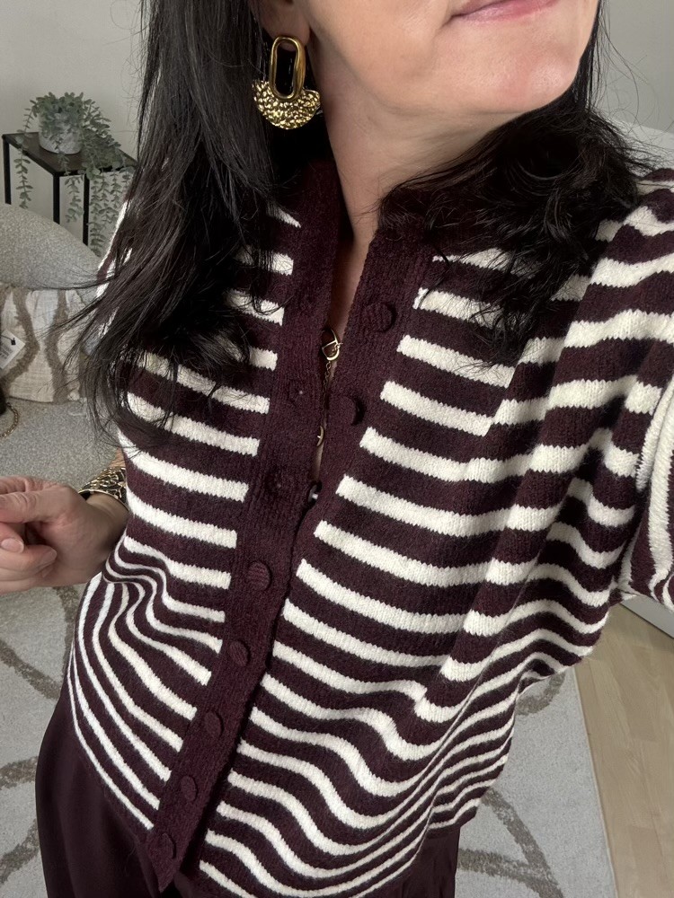 Gilet manches courtes rayée Bordeaux et Ecru 