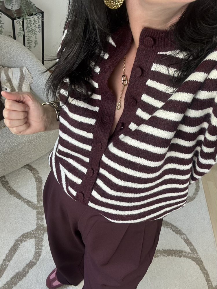 Gilet manches courtes rayée Bordeaux et Ecru 