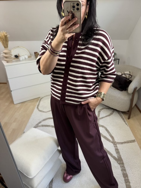 Gilet manches courtes rayée Bordeaux et Ecru 