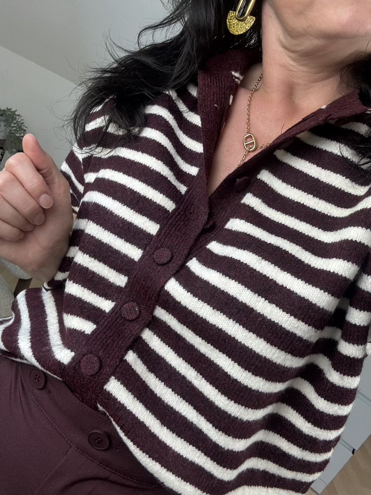 Gilet manches courtes rayée Bordeaux et Ecru 
