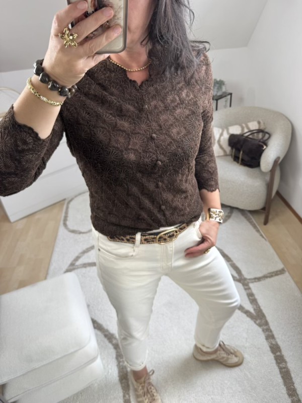 T shirt manches longues Dentelle chocolat 