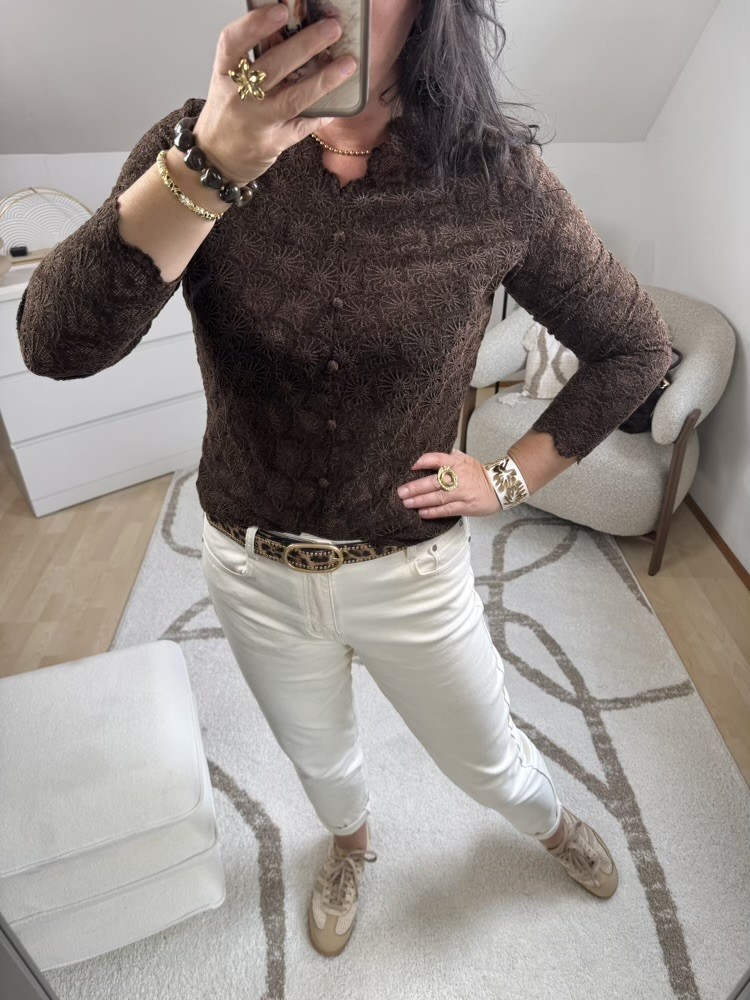 T shirt manches longues Dentelle chocolat 