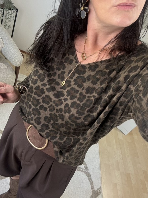 Pull col V motif léopard 
