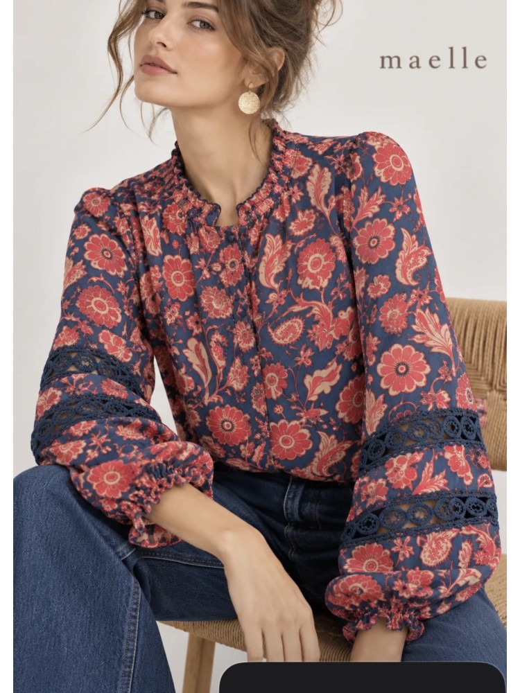 Chemise bleu marine et corail 